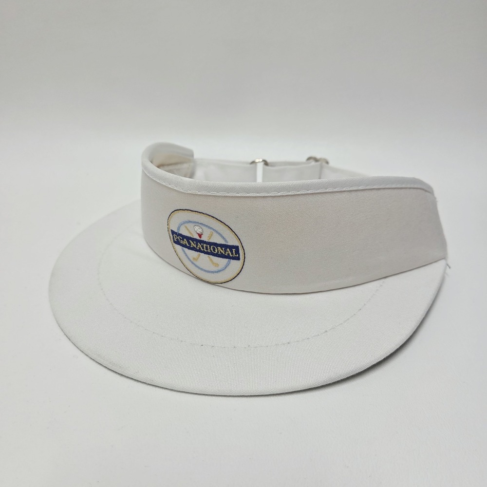 Vintage PGA National Golf Imperial Headwear White Adult Strap Visor Hat Made USA
